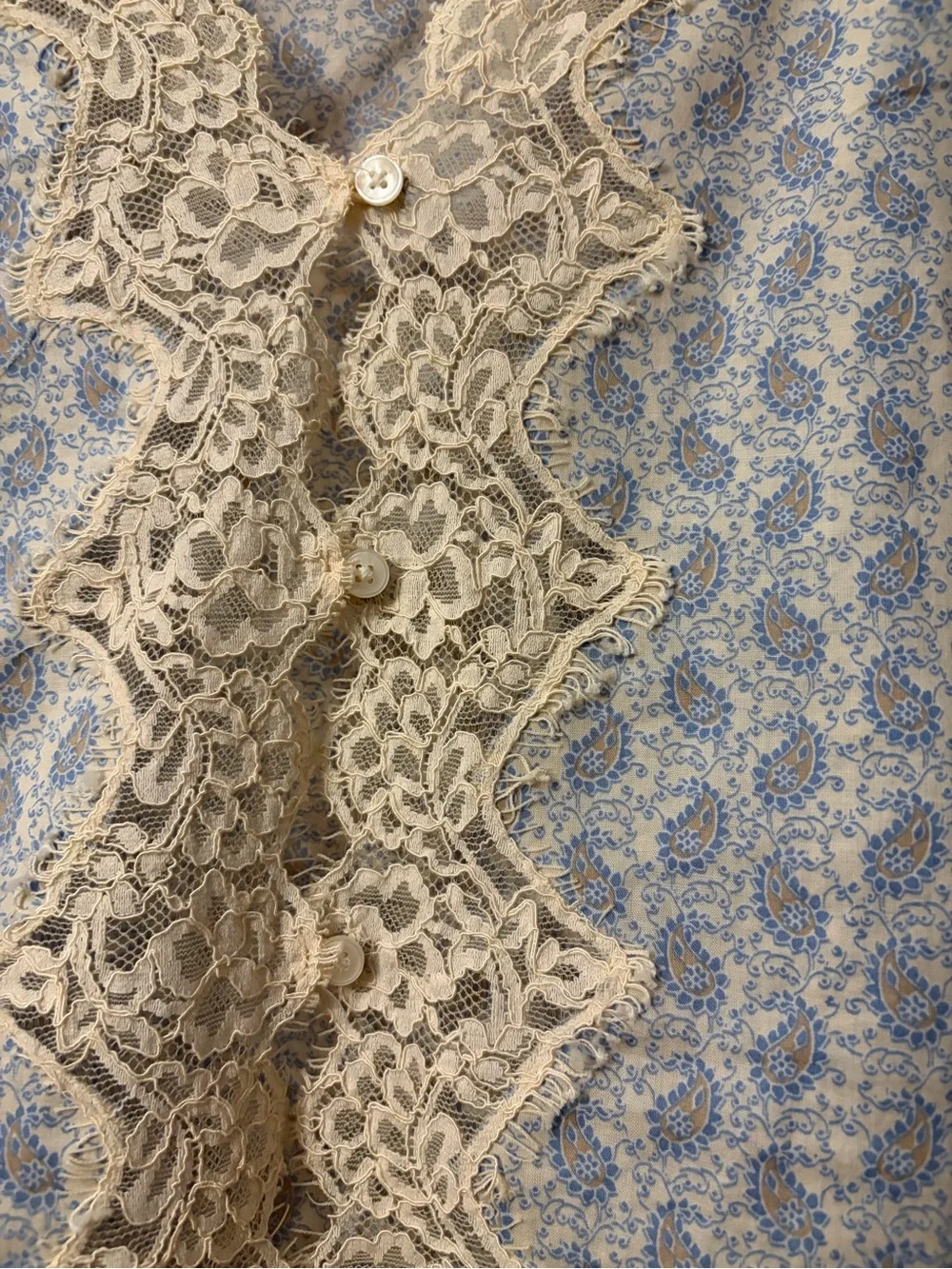 The Loft 100% Cotton Blue Paisley Lace-Trim Blouse